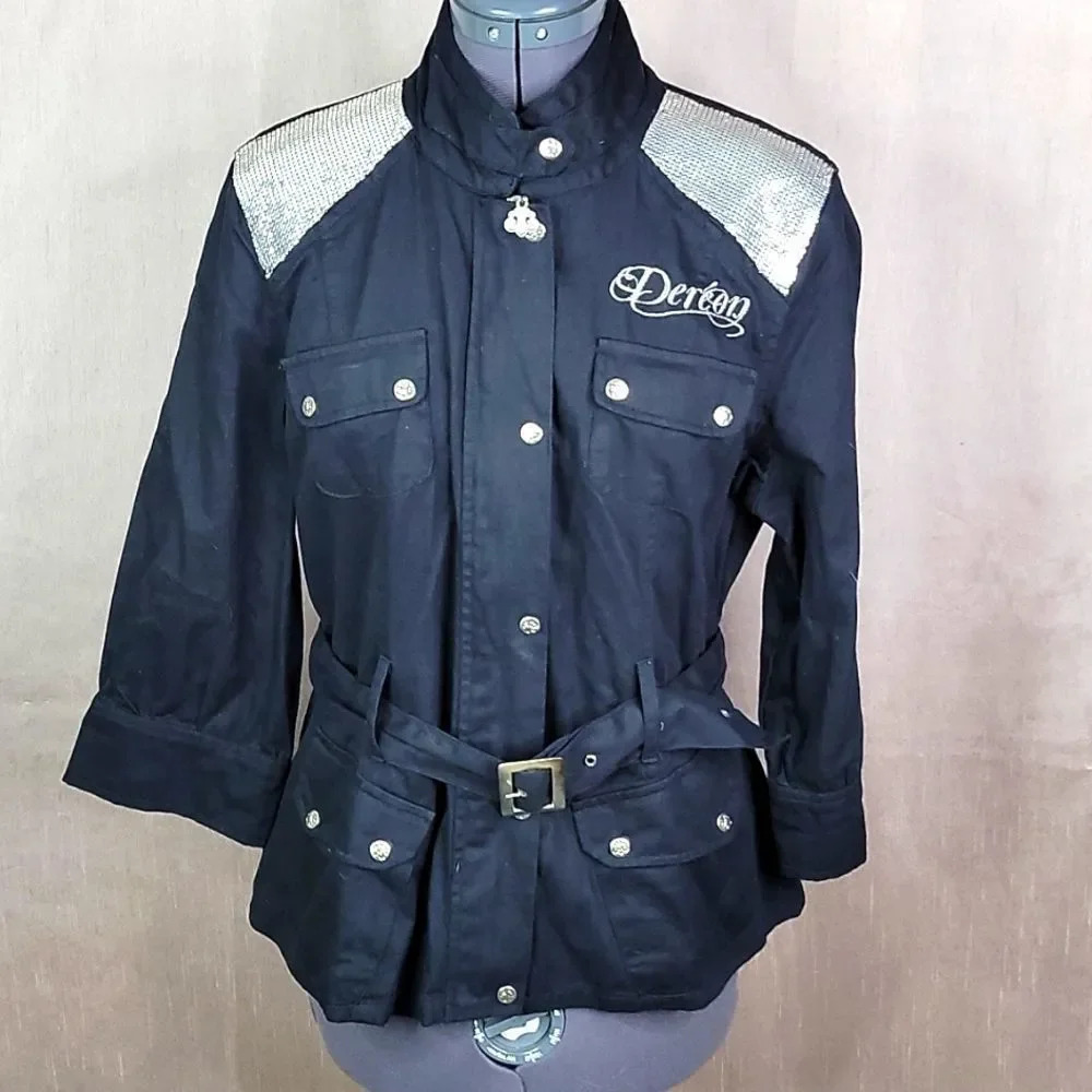 DEREON Black‎ Silver Bangled Jean Jacket Size XL